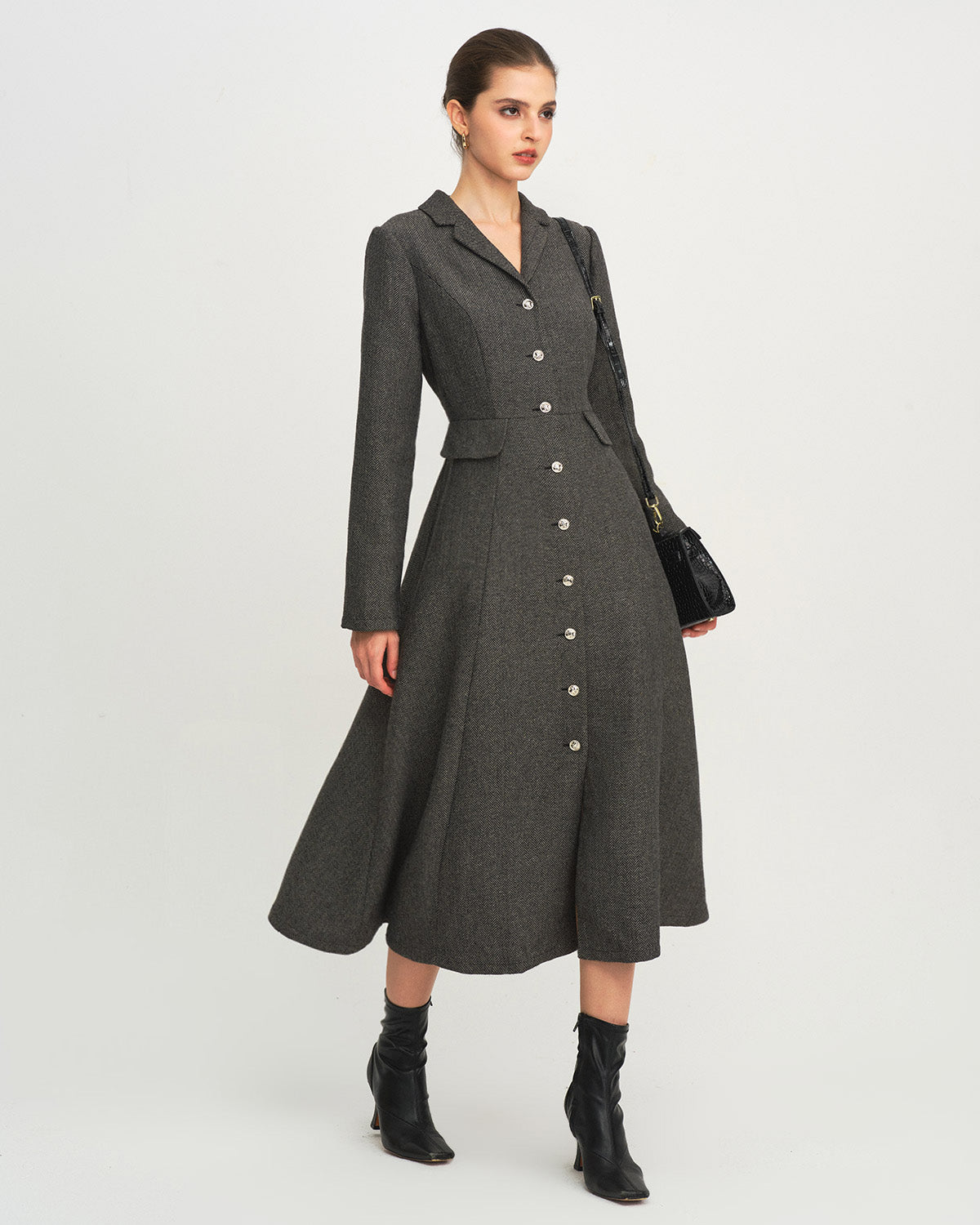 Grey A-Line Button Maxi Dress