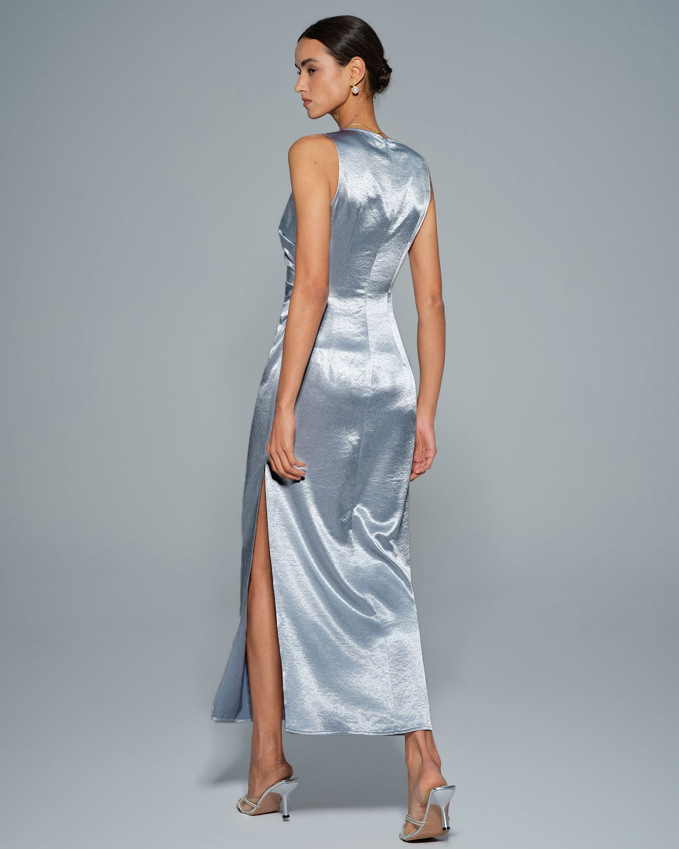 Light Blue Pleated Tunic Maxi Dress