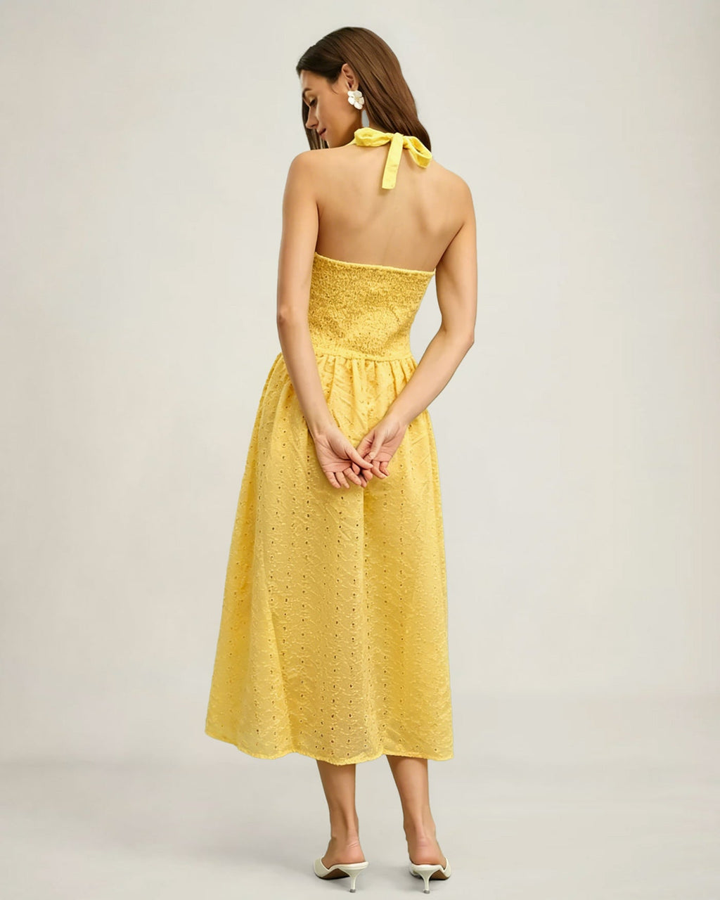 Yellow Halter Cut Out Textured Maxi Dress