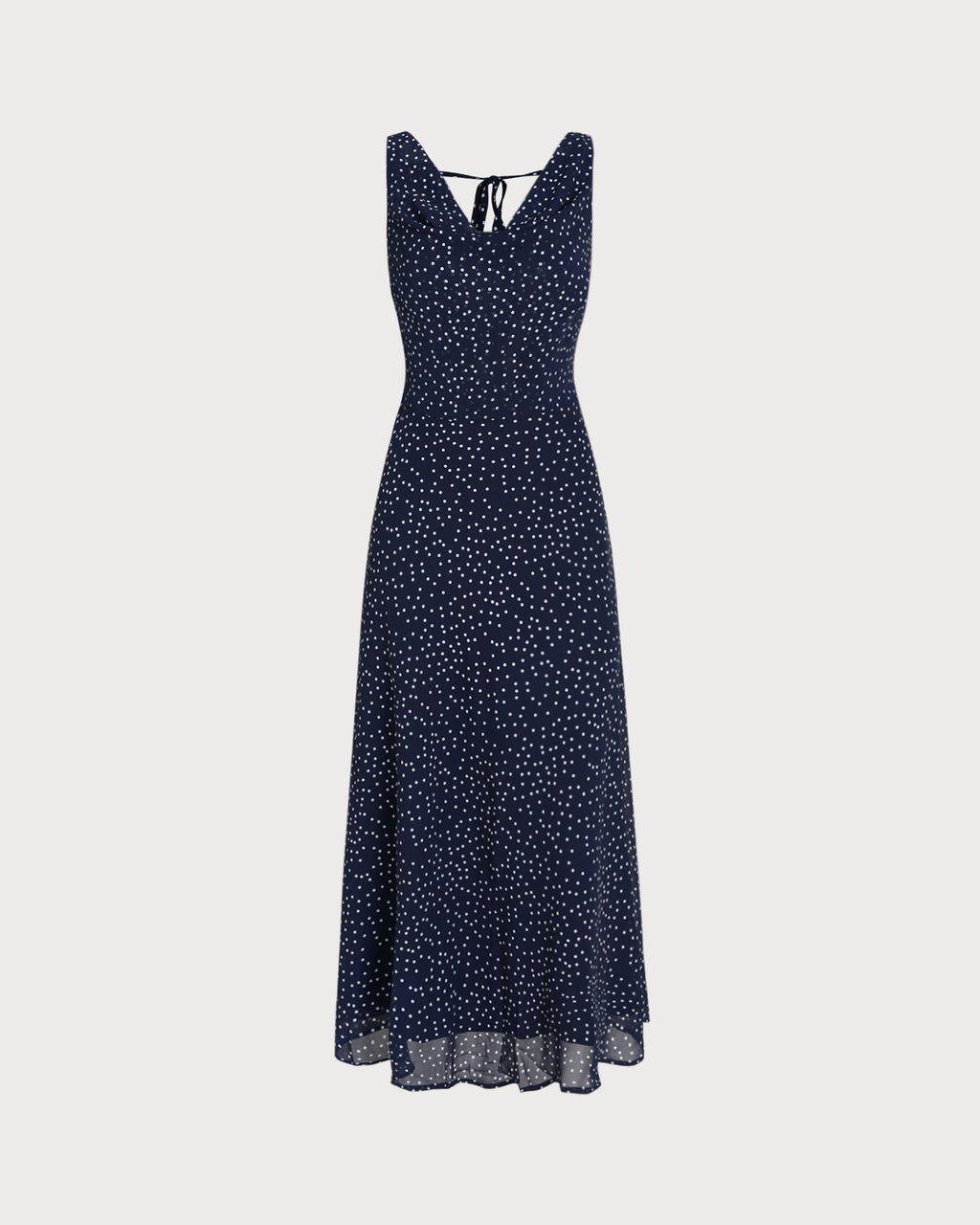 Navy Cowl Neck Polka Dot Maxi Dress