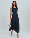 Navy Cowl Neck Polka Dot Maxi Dress