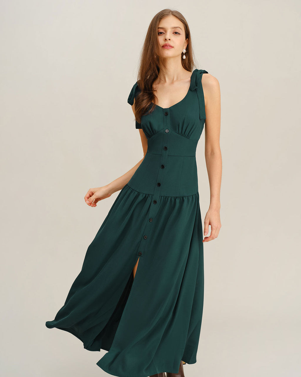 Green Ruched A-Line Sleeveless Maxi Dress