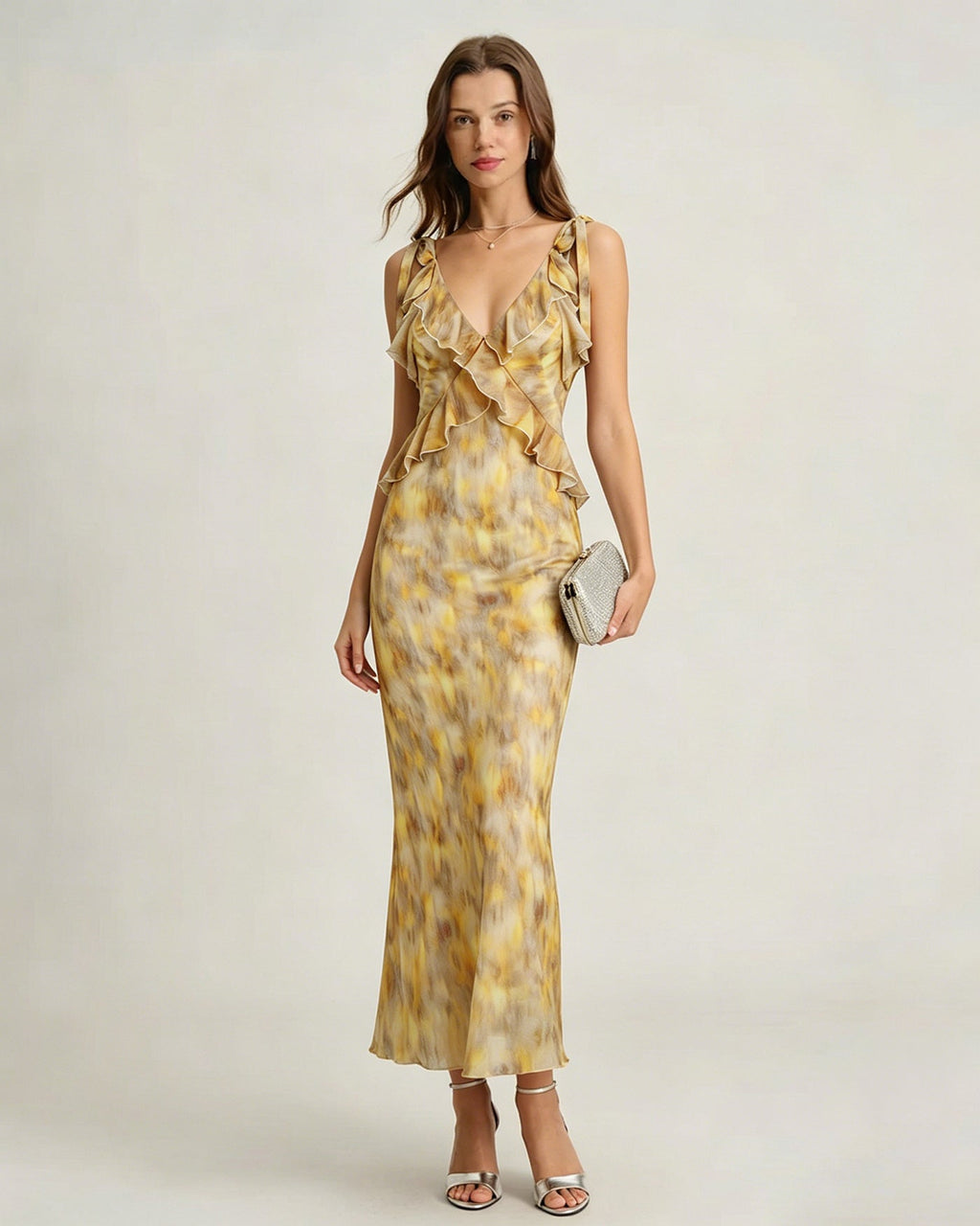 Yellow Ruffle Slip Maxi Dress