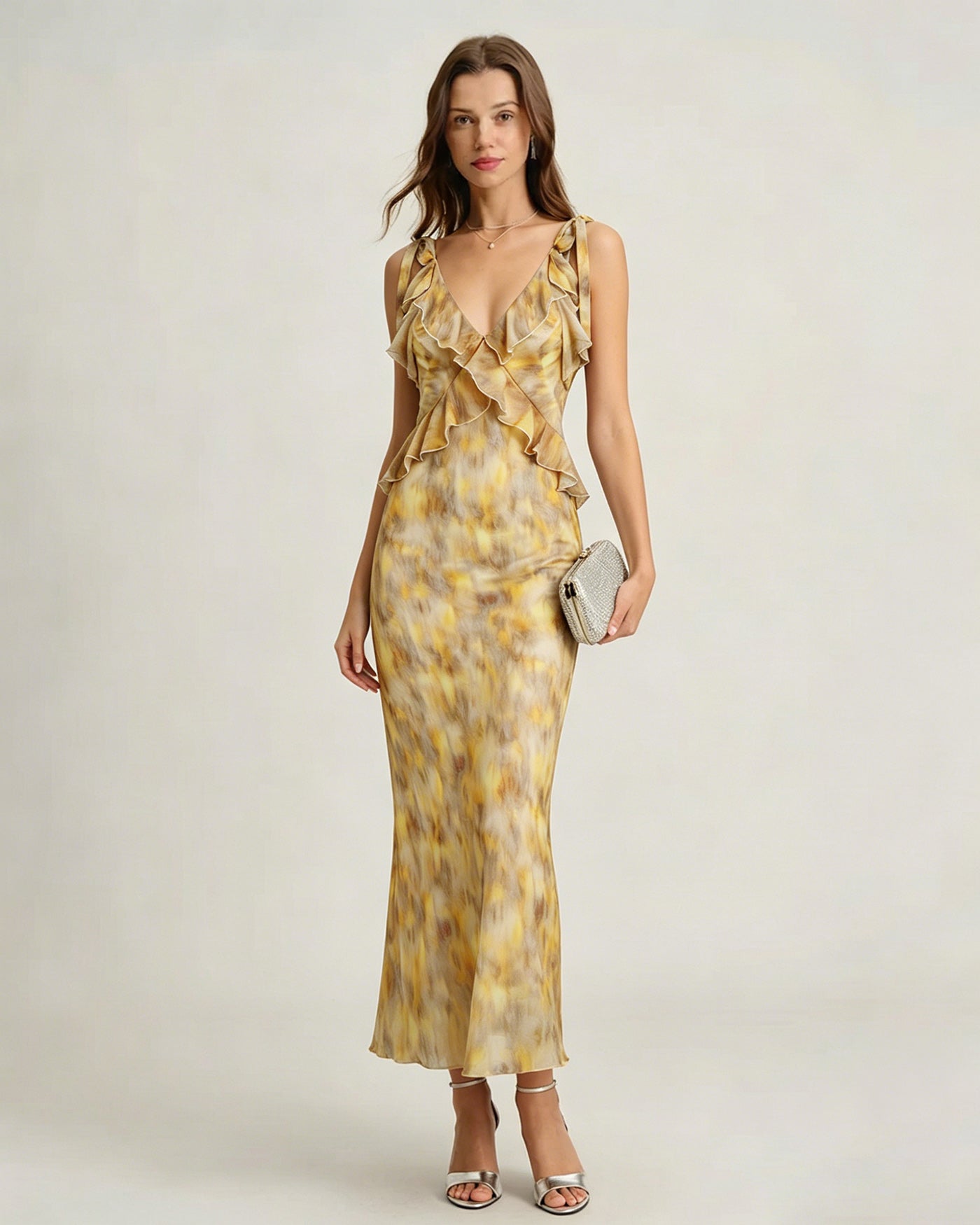 Yellow Ruffle Slip Maxi Dress