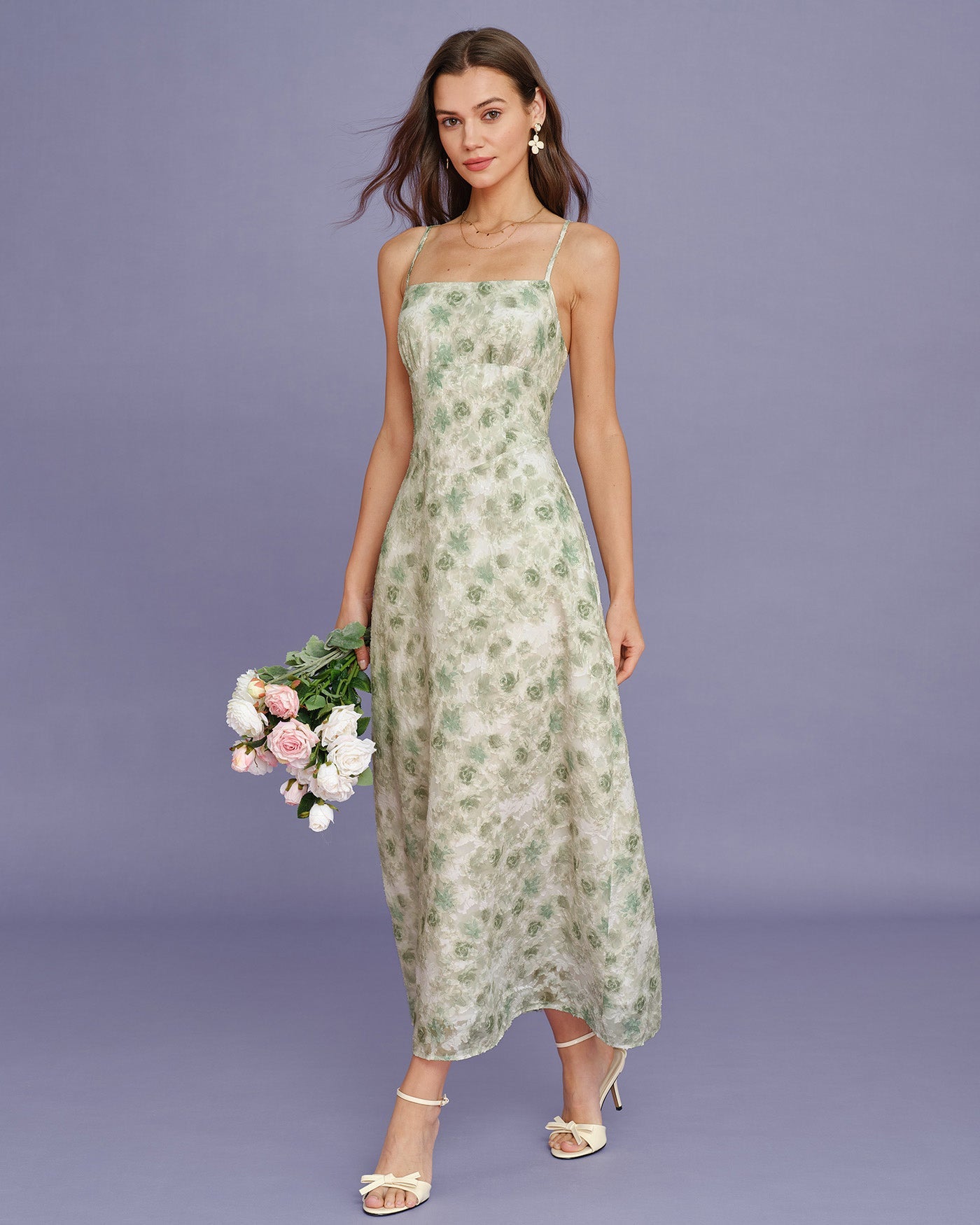 Light Green X Cross Floral Slip Maxi Dress