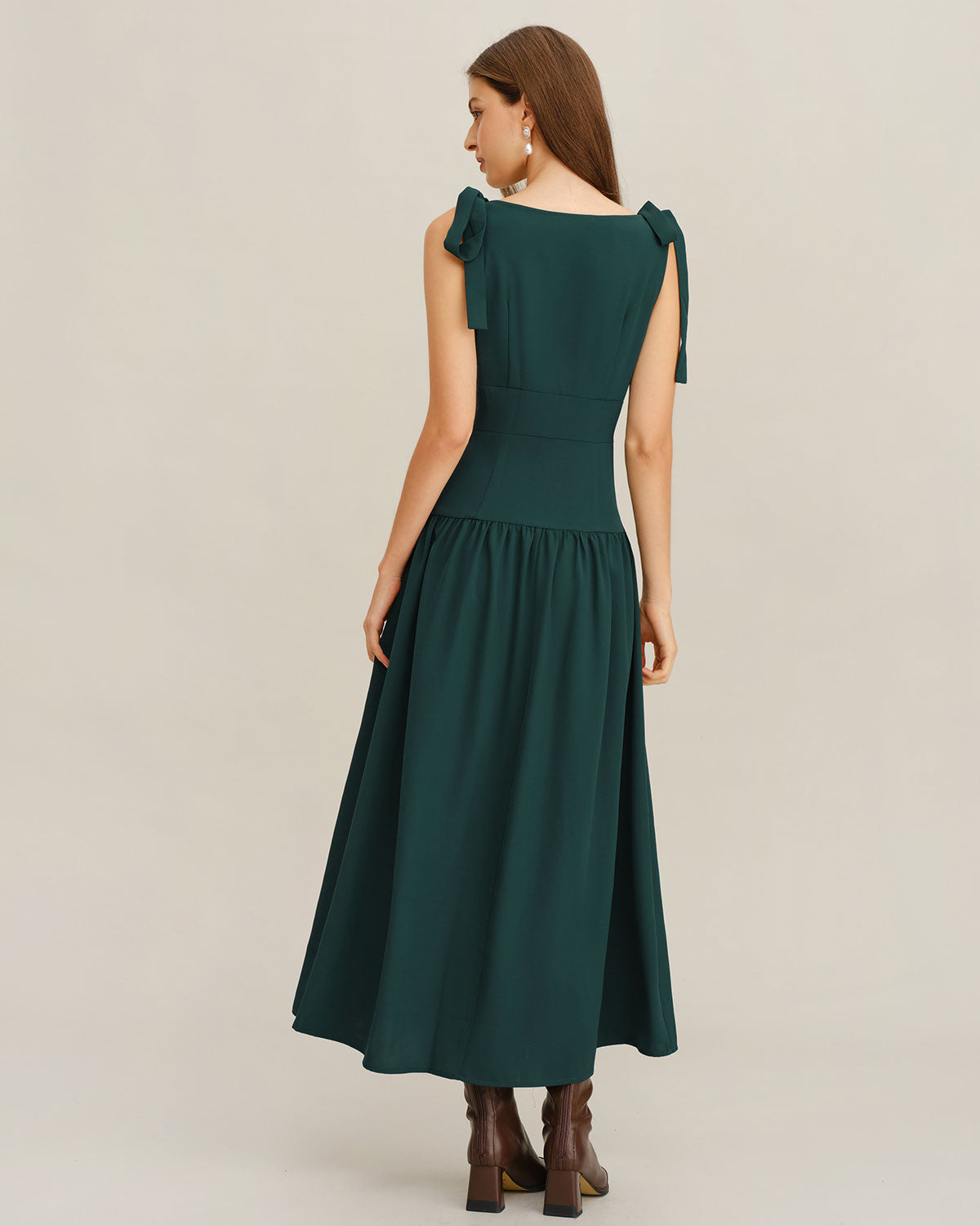 Green Ruched A-Line Sleeveless Maxi Dress