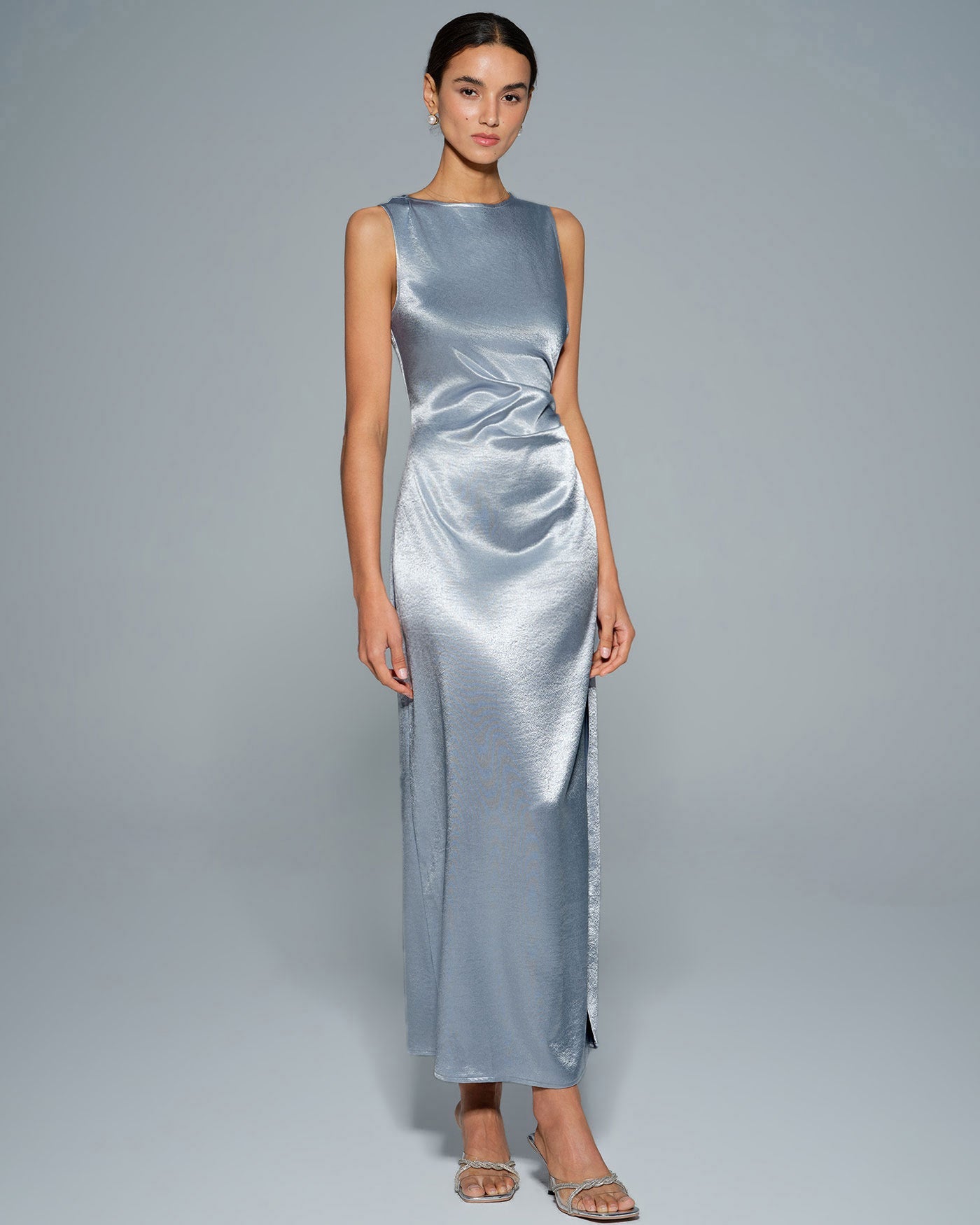 Light Blue Pleated Tunic Maxi Dress