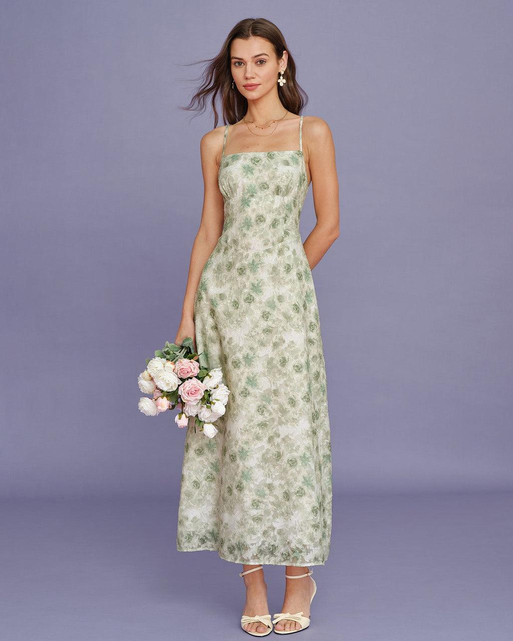 Light Green X Cross Floral Slip Maxi Dress