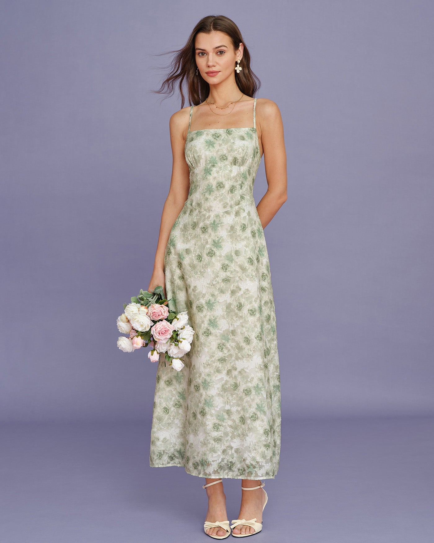 Light Green X Cross Floral Slip Maxi Dress