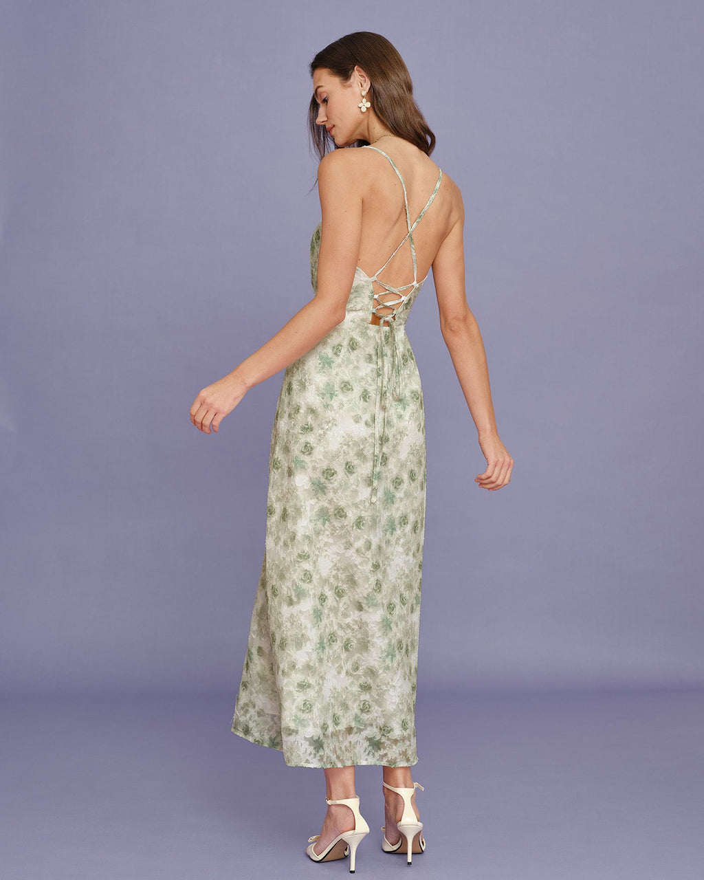 Light Green X Cross Floral Slip Maxi Dress