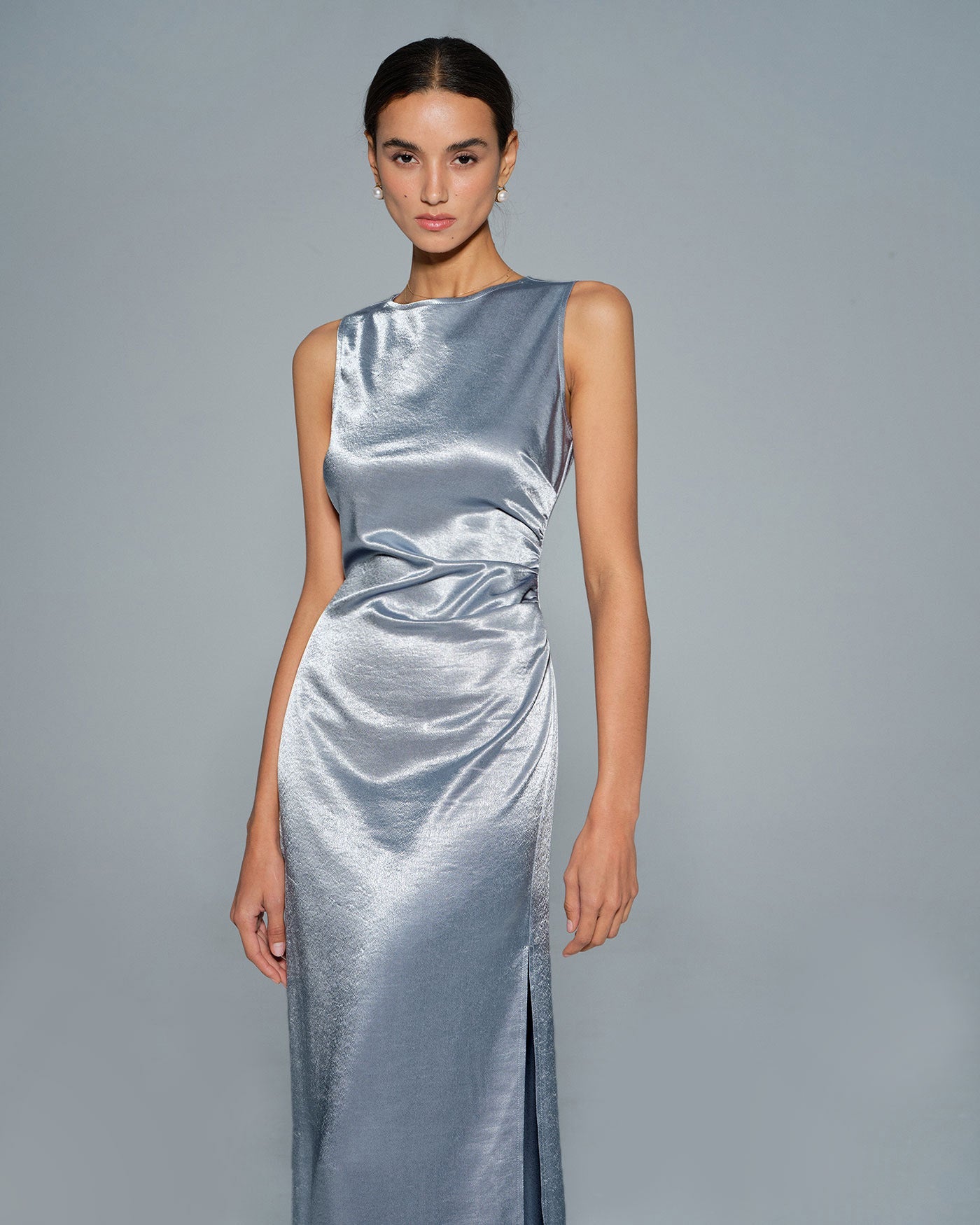Light Blue Pleated Tunic Maxi Dress
