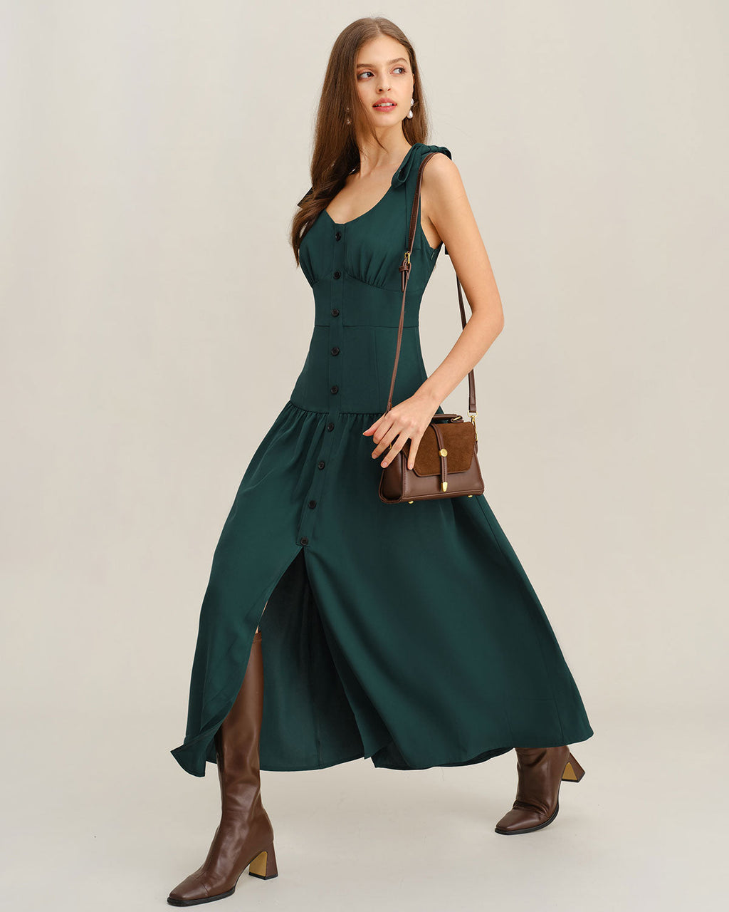 Green Ruched A-Line Sleeveless Maxi Dress
