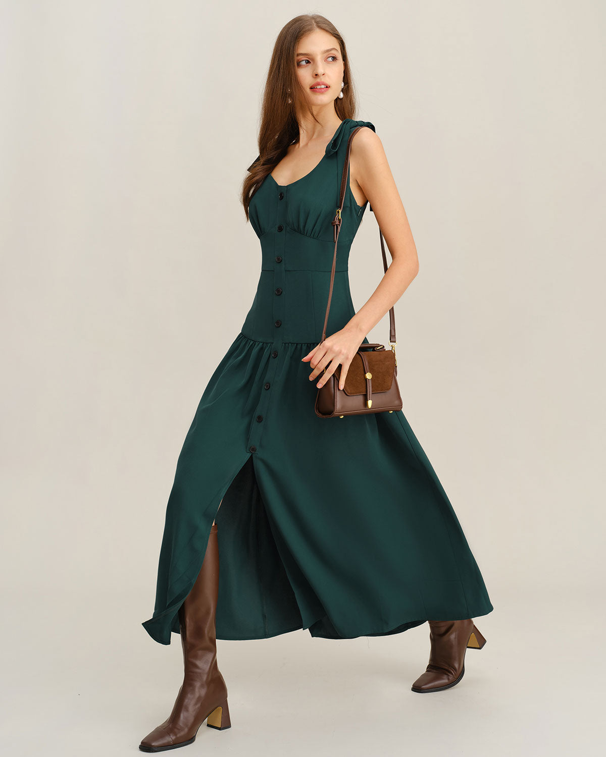 Green Ruched A-Line Sleeveless Maxi Dress