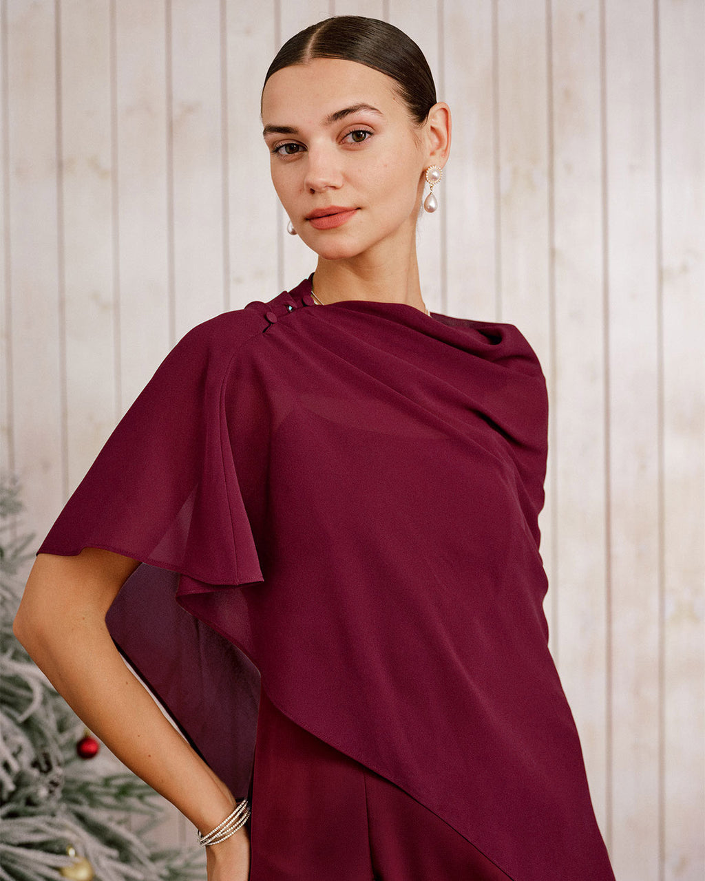 Wine Red Shawl Maxi Dress