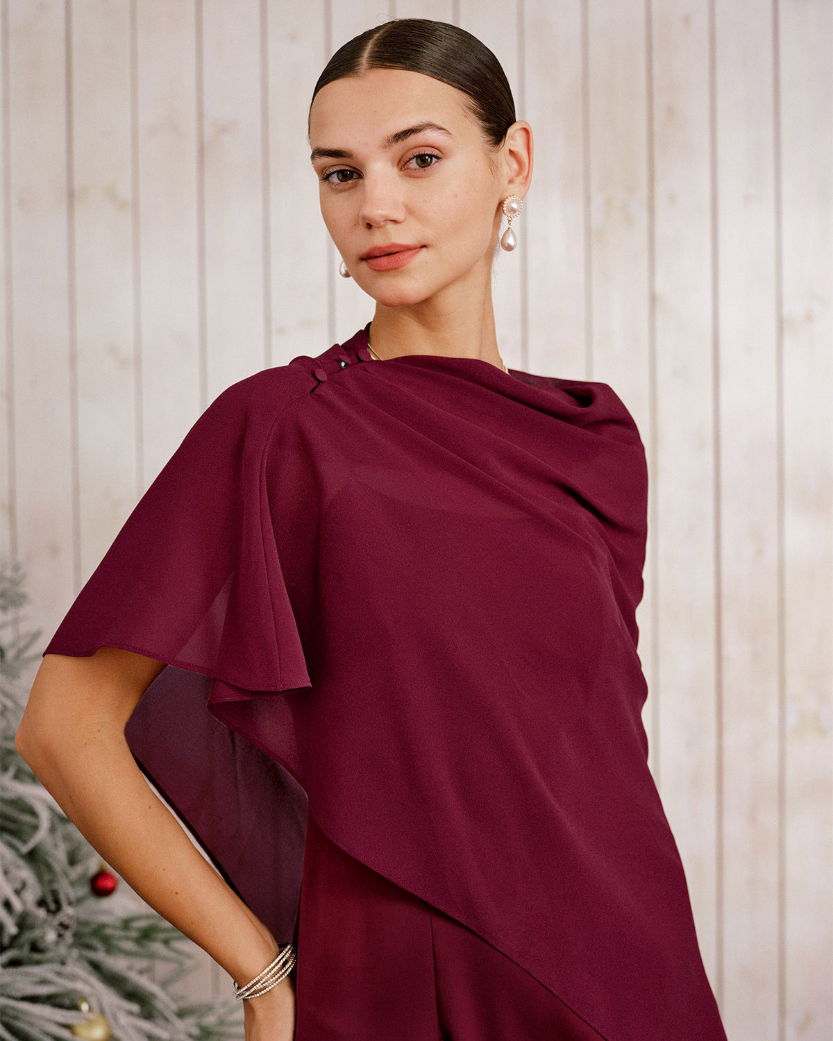 Wine Red Shawl Maxi Dress