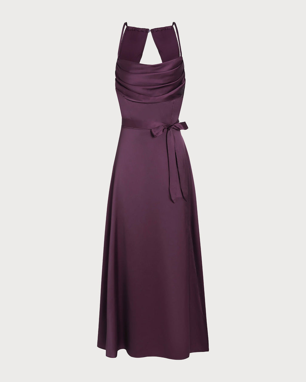 Purple Cowl Neck Satin Maxi Dress