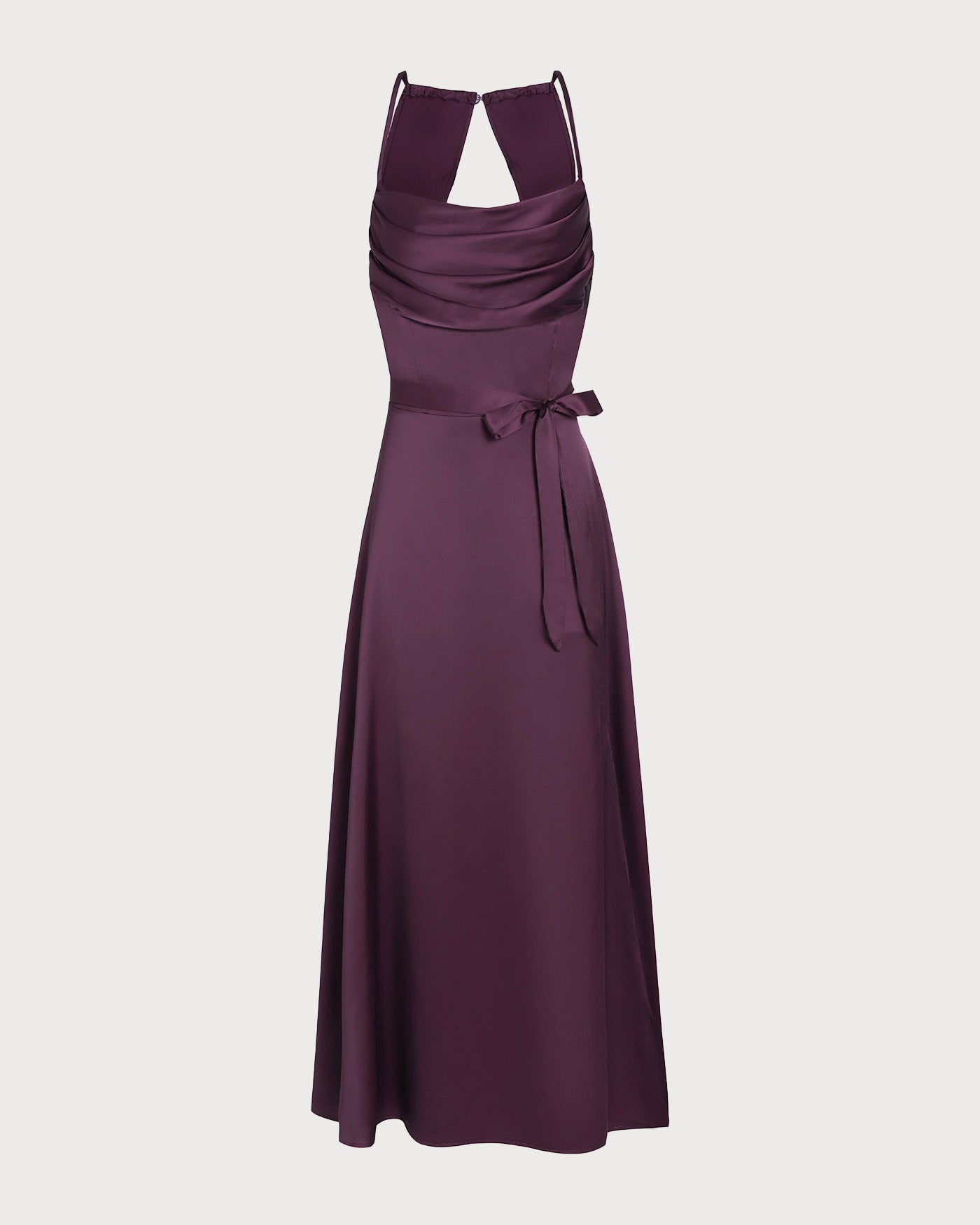 Purple Cowl Neck Satin Maxi Dress