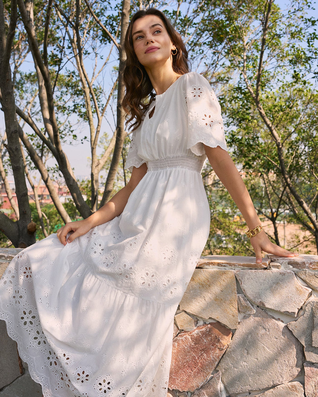 White V Neck Floral Maxi Dress