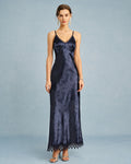 Navy Jacquard Lace Slip Maxi Dress