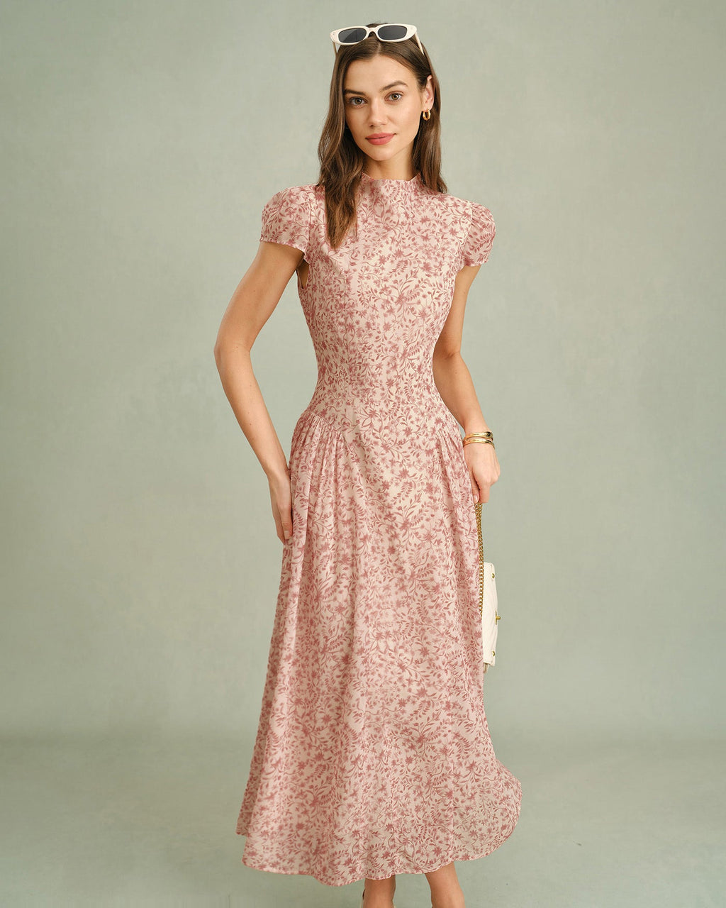 Pink Mock Neck Floral Maxi Dress