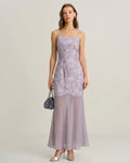 Purple Sequins Jacquard Slip Maxi Dress