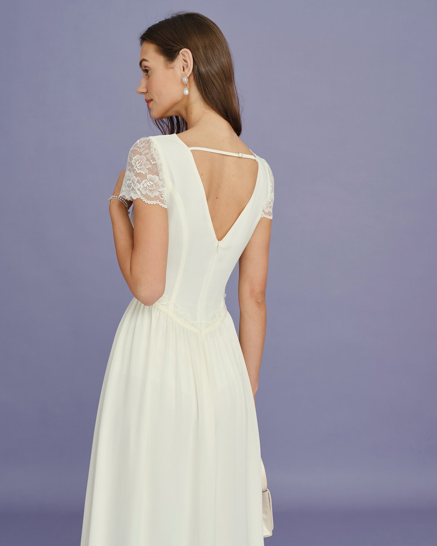 Apricot V Neck Lace Splicing Maxi Dress