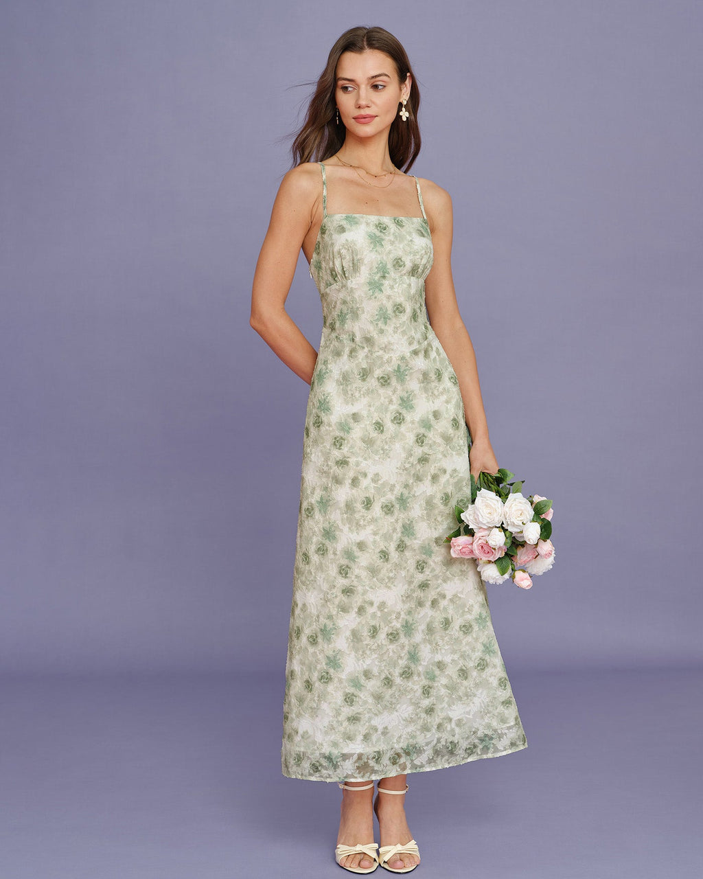 Light Green X Cross Floral Slip Maxi Dress