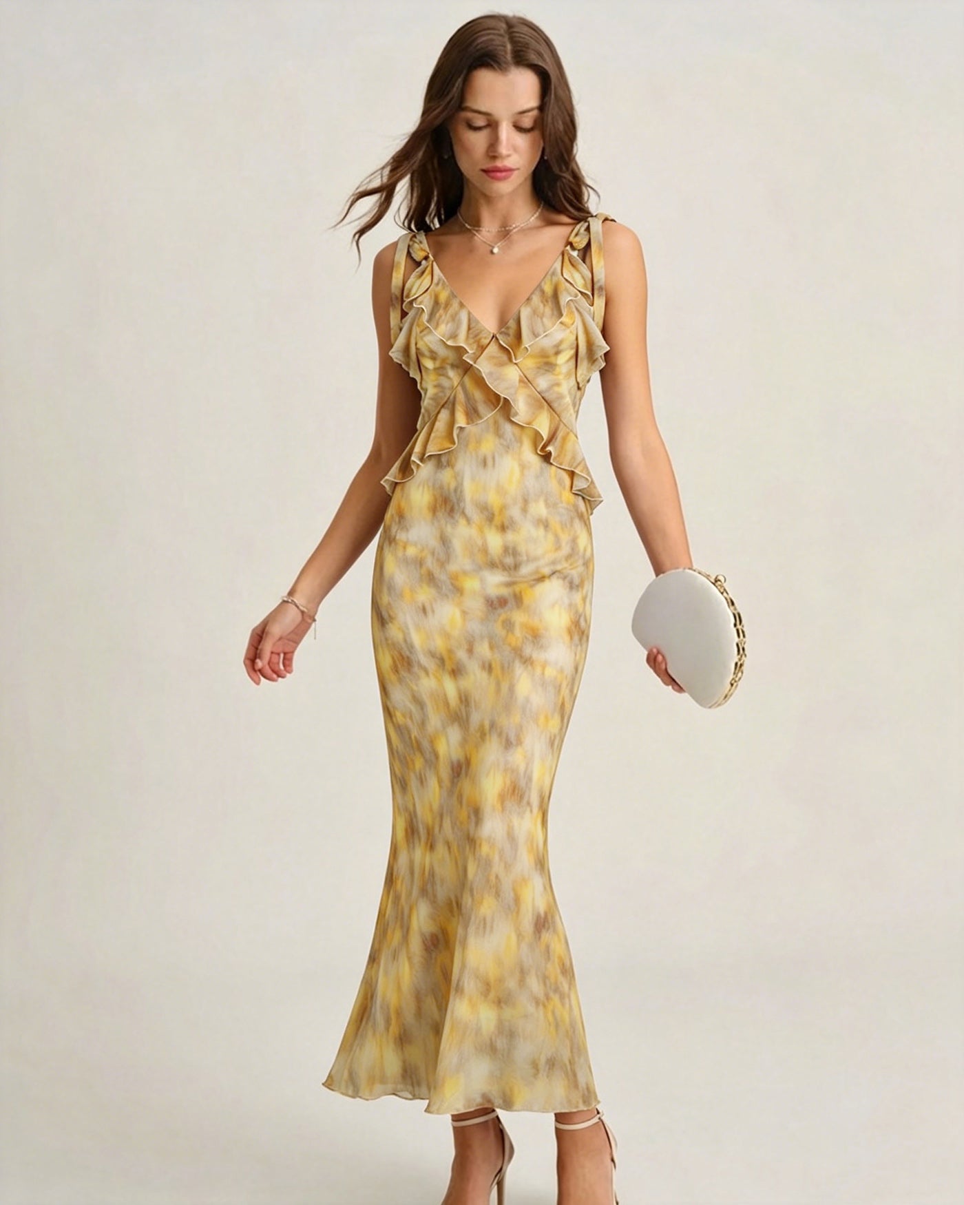 Yellow Ruffle Slip Maxi Dress