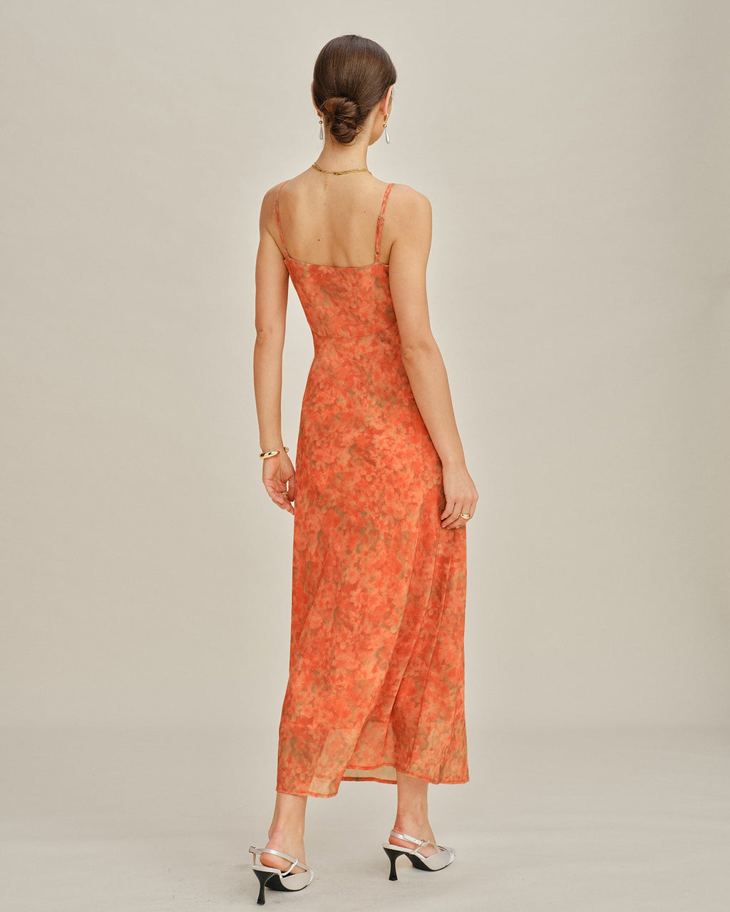 Orange Floral A-Line Slip Maxi Dress
