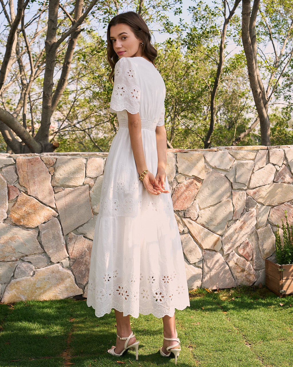 White V Neck Floral Maxi Dress