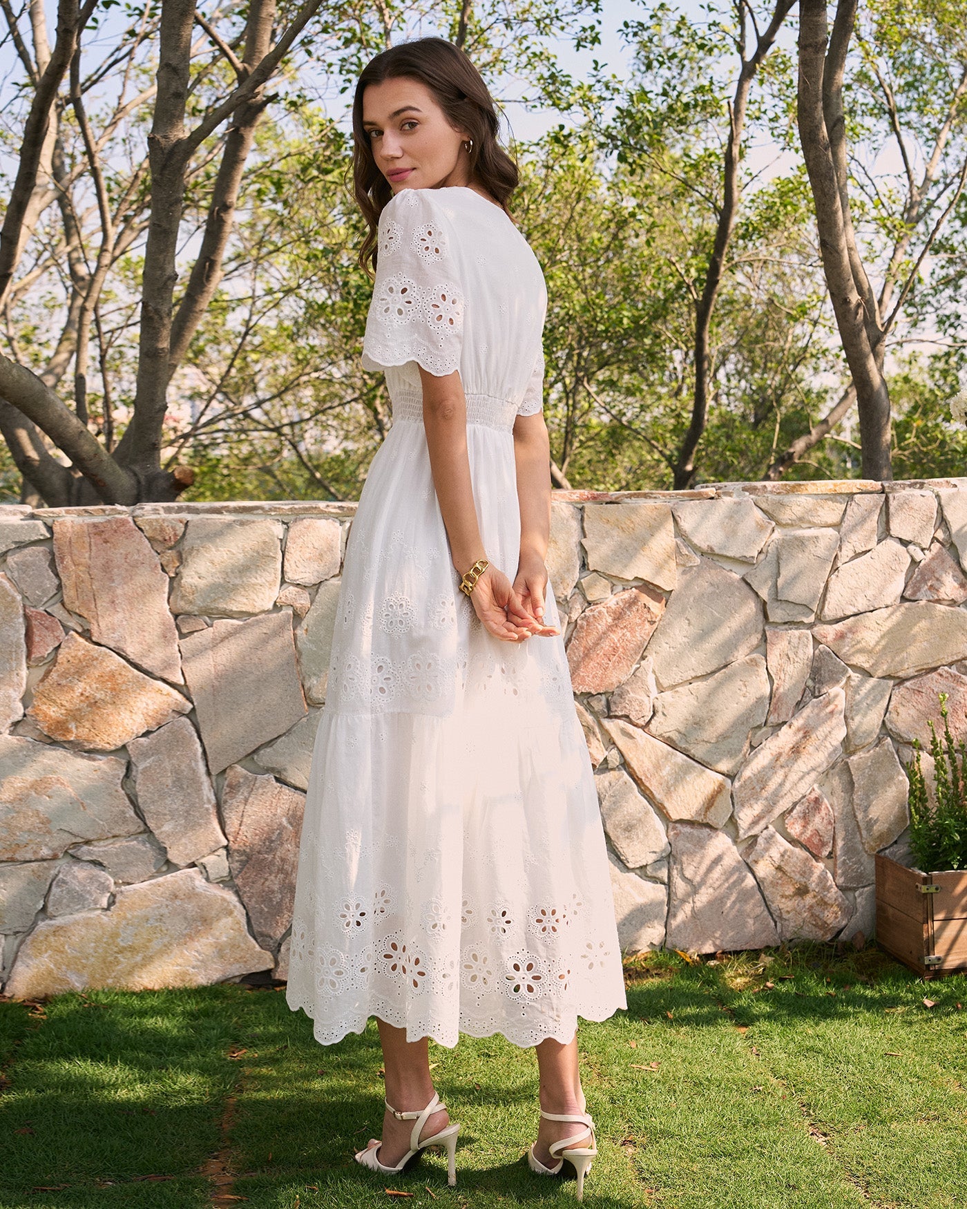 White V Neck Floral Maxi Dress