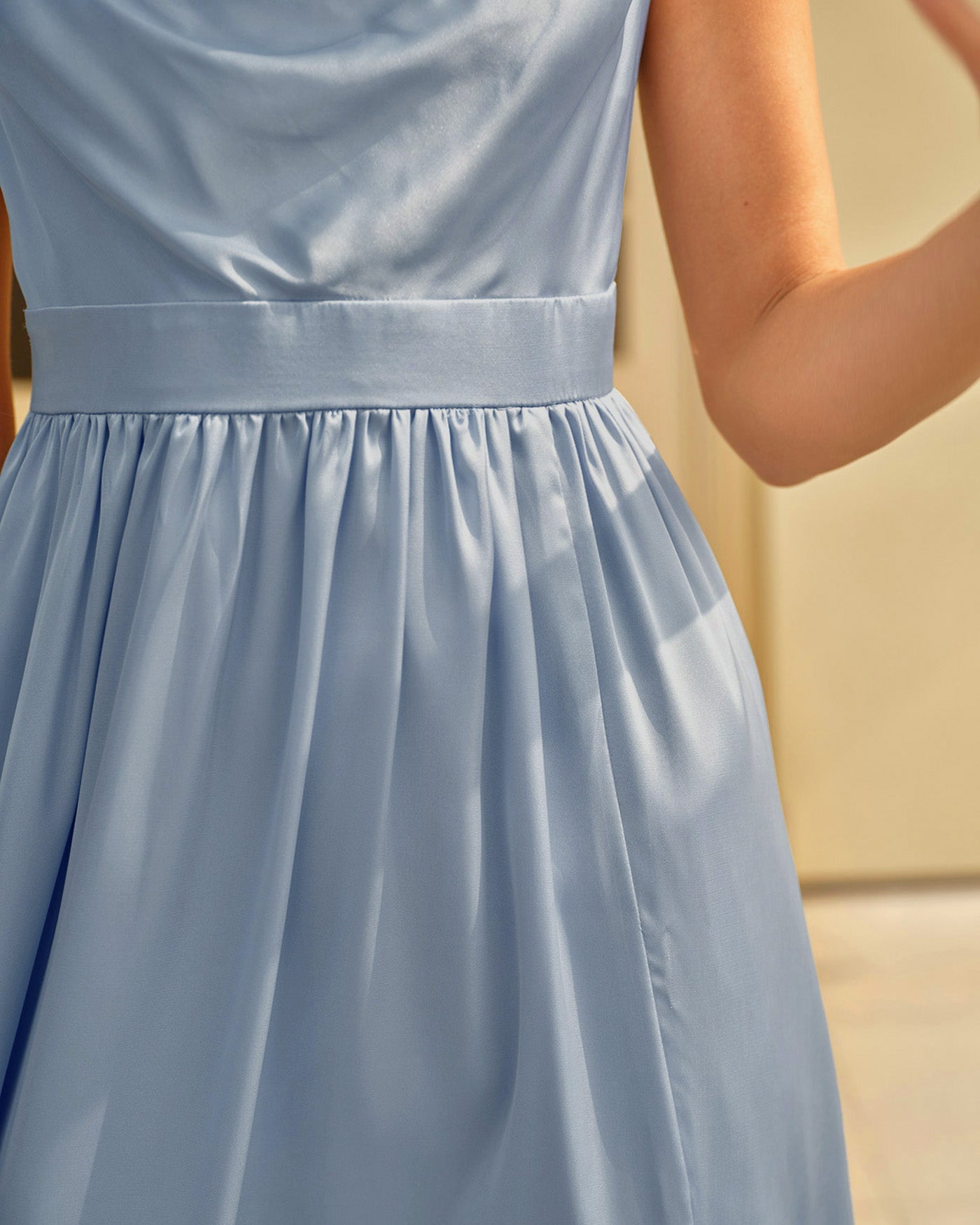 Blue Satin Ruched Slip Maxi Dress