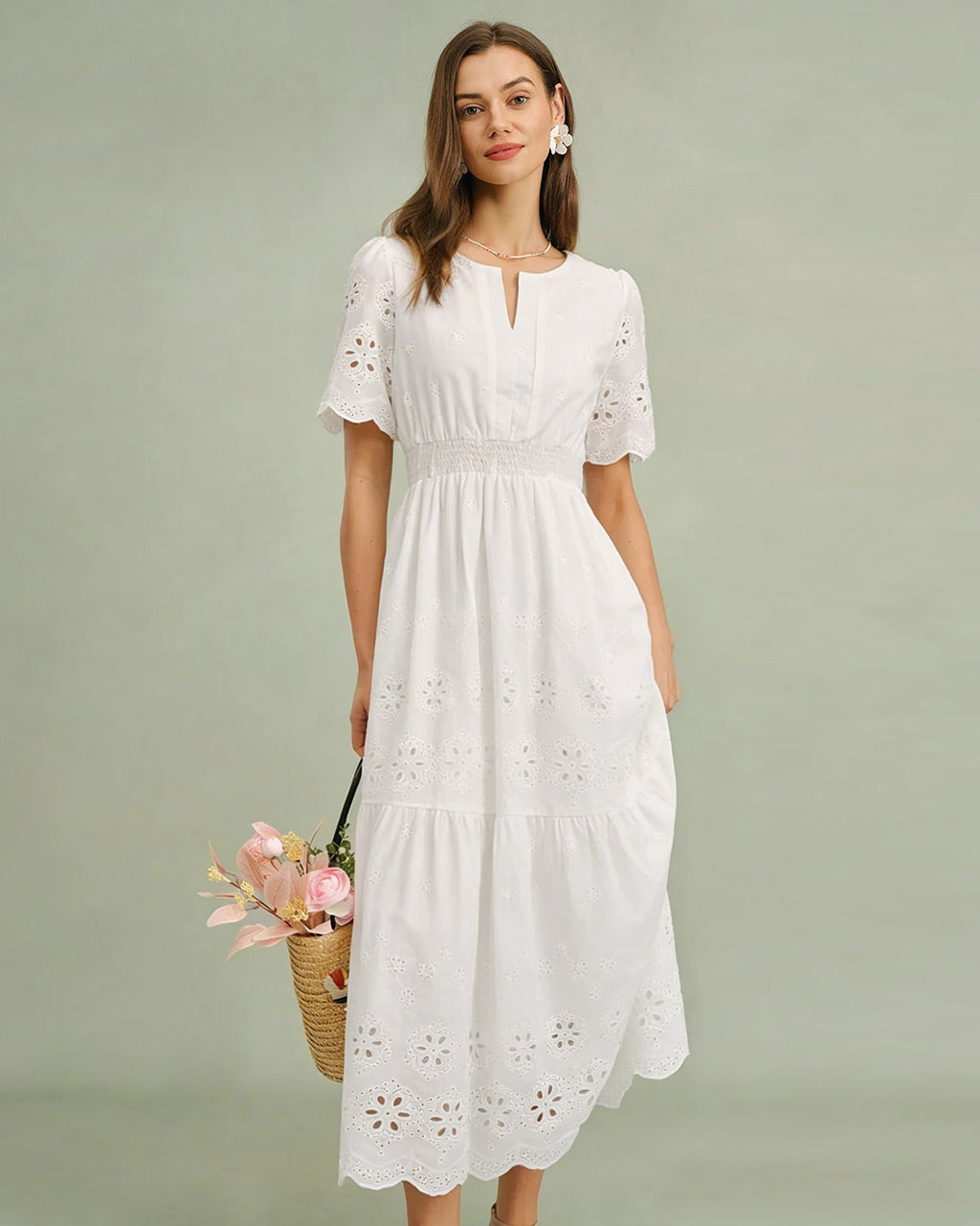 White V Neck Floral Maxi Dress