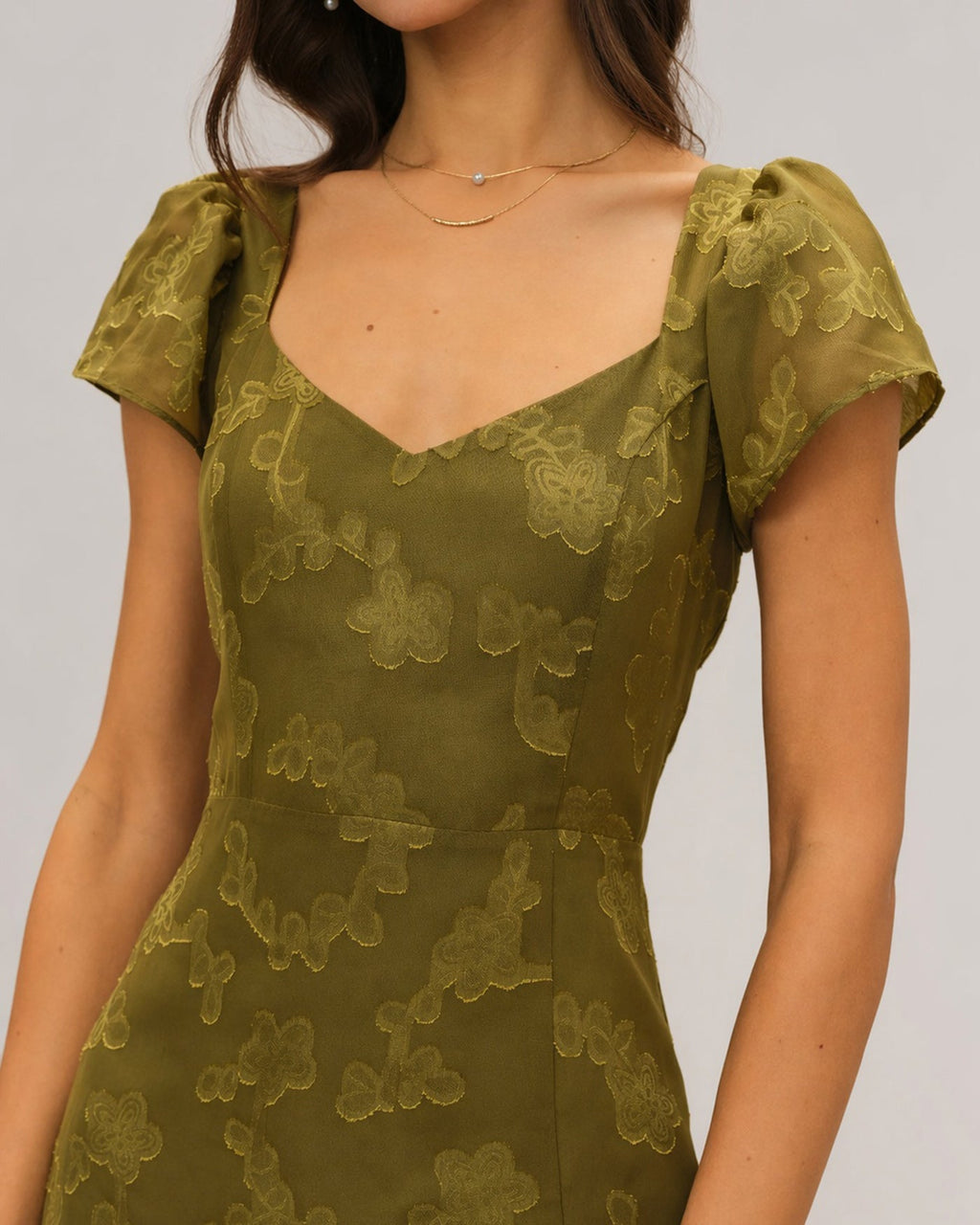 Green Sweetheart Neck Jacquard Maxi Dress