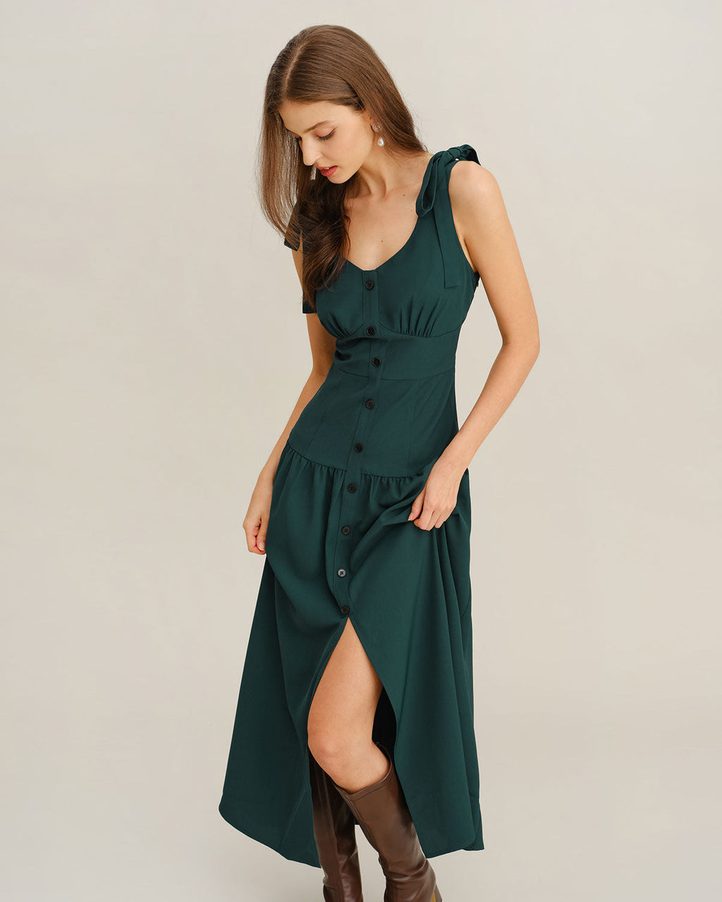 Green Ruched A-Line Sleeveless Maxi Dress