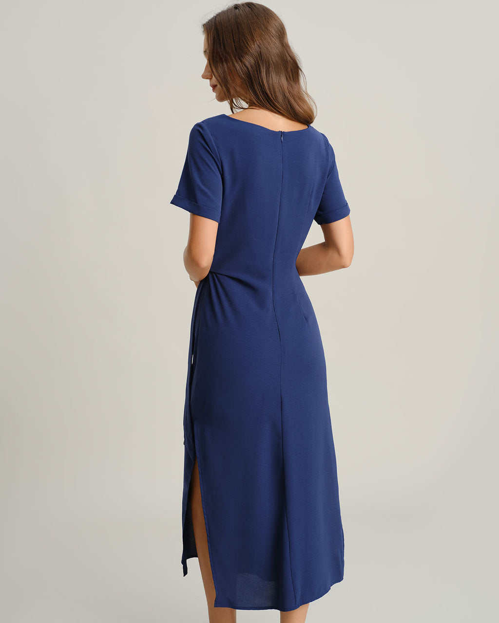 Blue Round Neck Short Sleeve Maxi Dress