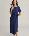 Blue Round Neck Short Sleeve Maxi Dress