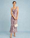Purple Ruffle A-Line Slip Maxi Dress