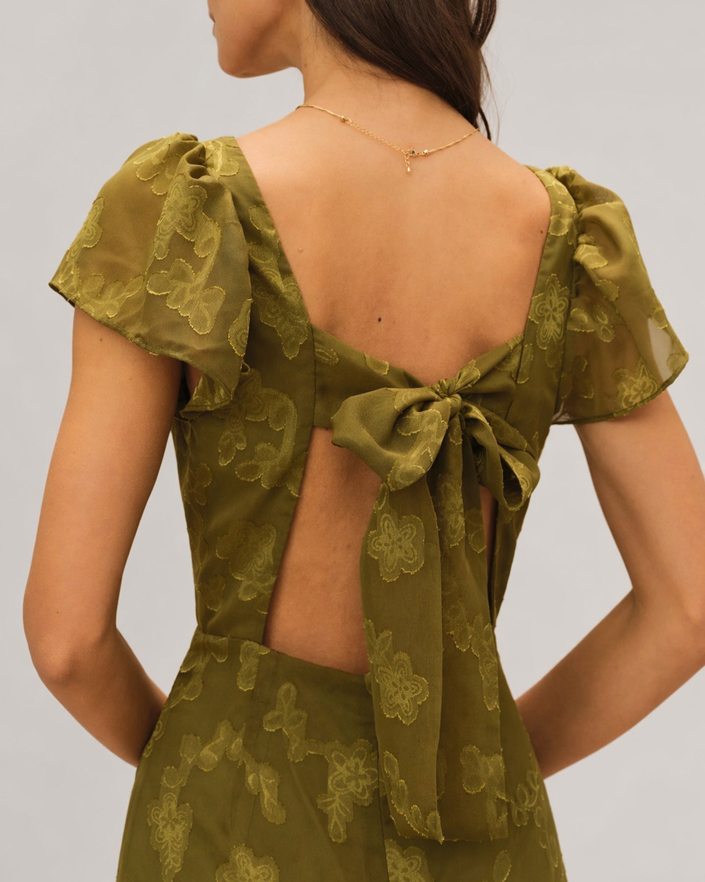 Green Sweetheart Neck Jacquard Maxi Dress