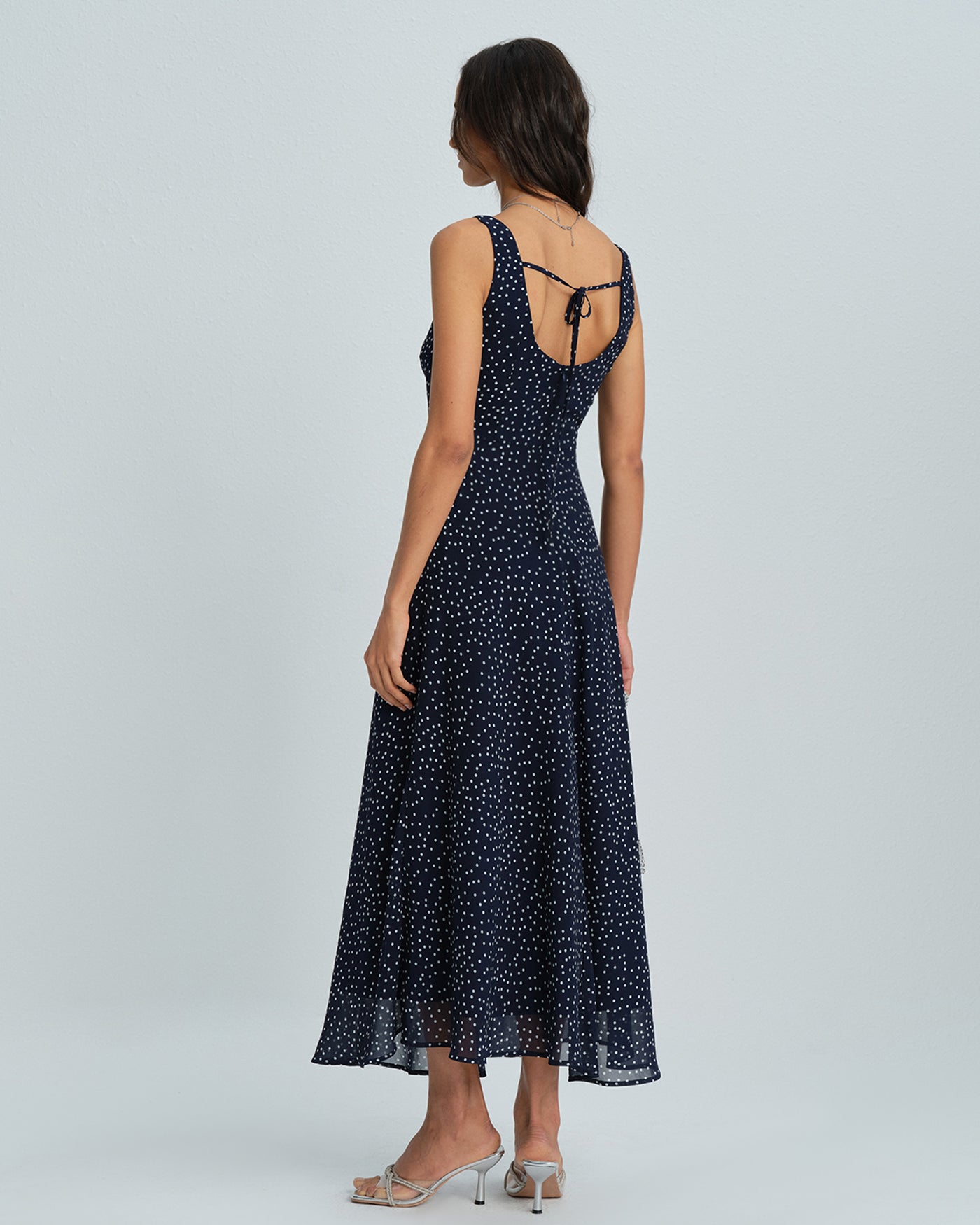 Navy Cowl Neck Polka Dot Maxi Dress