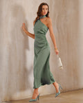 Green Satin One Shoulder Maxi Dress