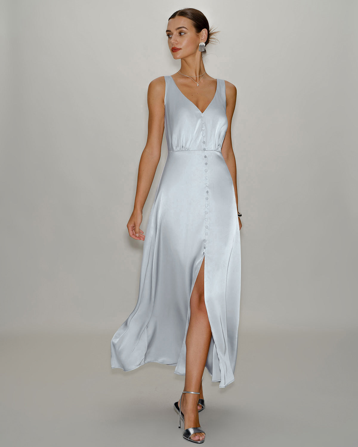 Grey A-Line Sleeveless Maxi Dress