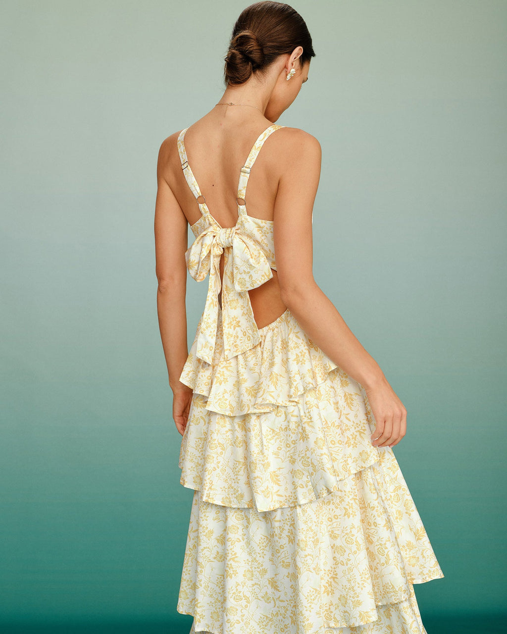 Yellow Floral Ruched Slip Maxi Dress