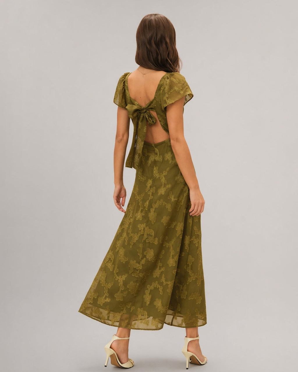 Green Sweetheart Neck Jacquard Maxi Dress