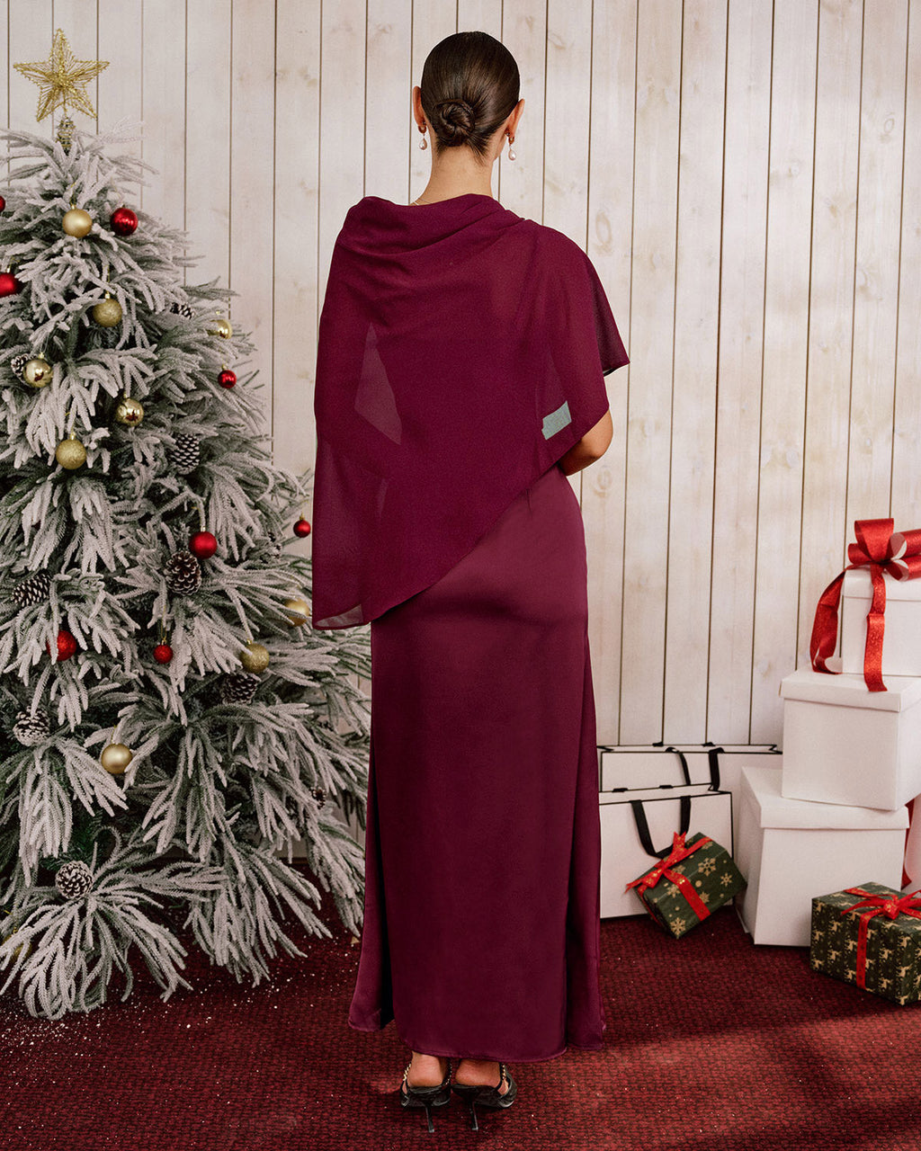 Wine Red Shawl Maxi Dress