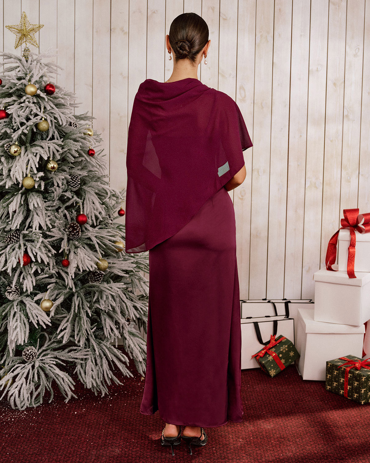 Wine Red Shawl Maxi Dress