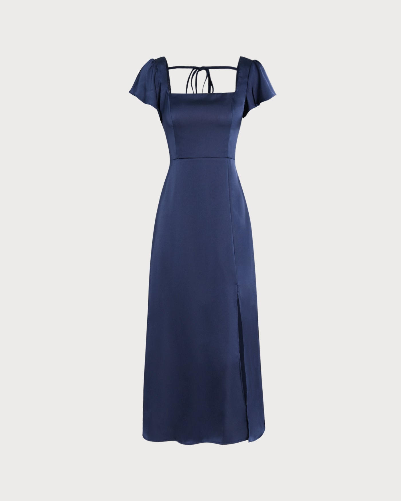 Navy Square Neck Satin Maxi Dress
