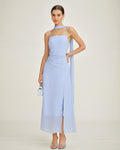 Blue Cowl Neck Strap Chiffon Maxi Dress