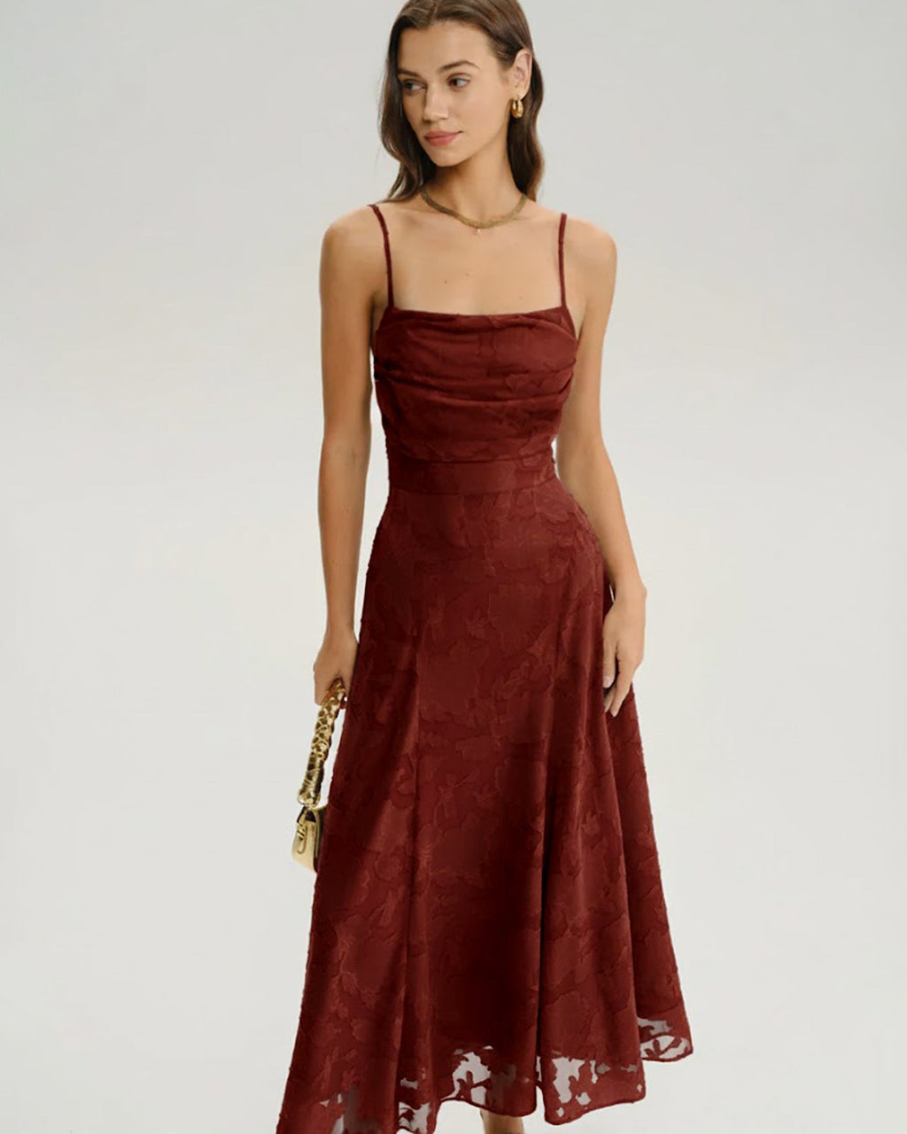 Brick Red X Cross Floral Maxi Dress