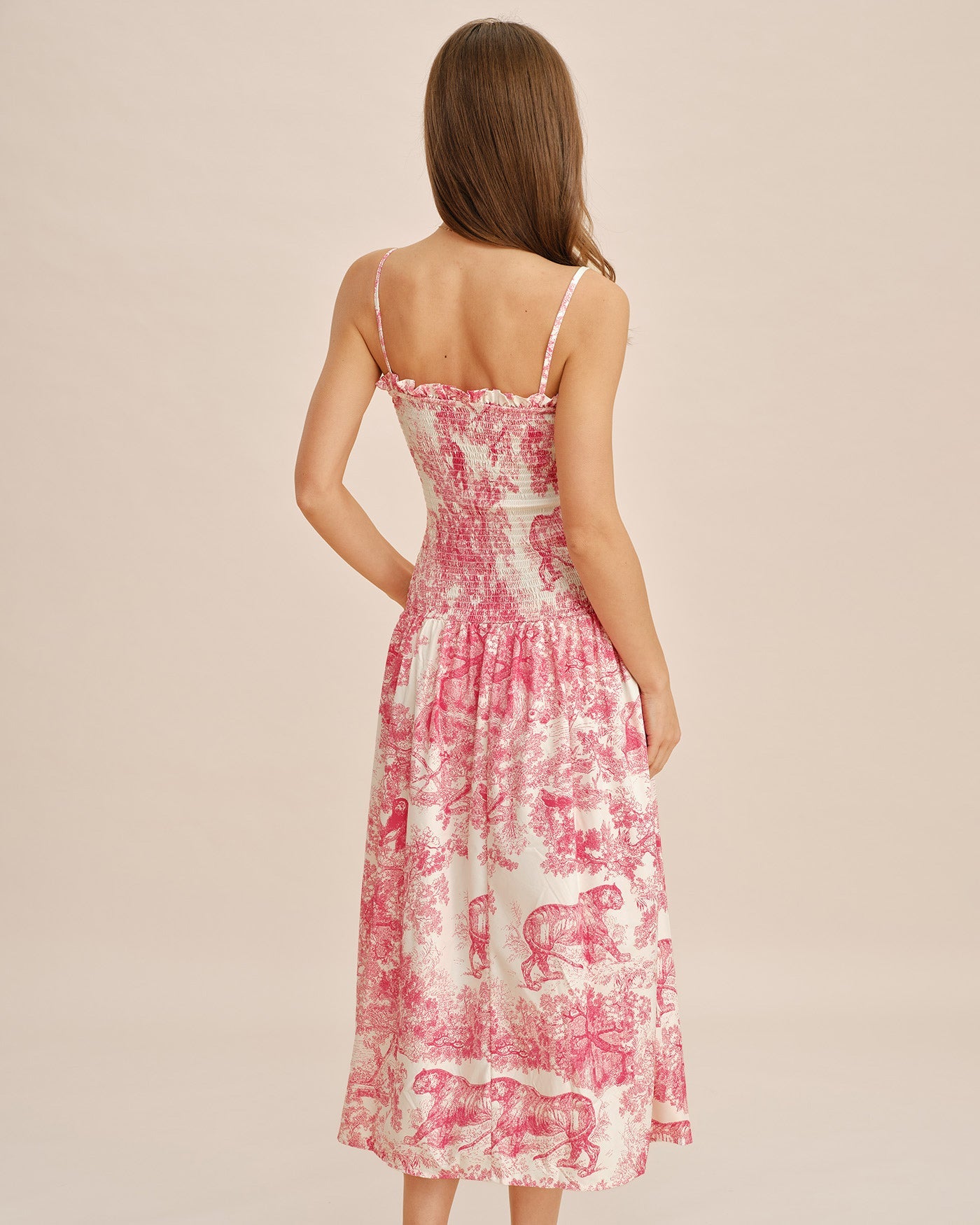 Pink Floral Shirred Slip Maxi Dress